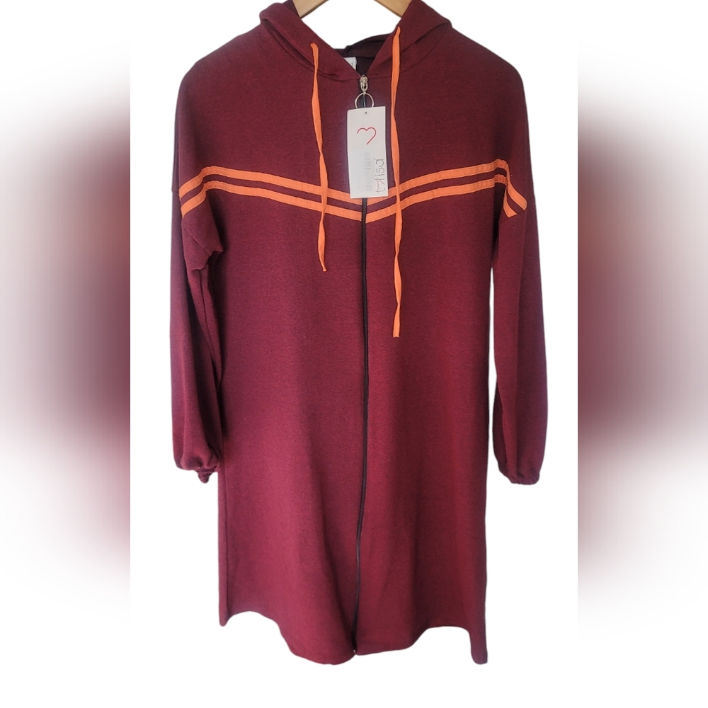 Long zipped Hooded sweater - New with tags, size 38, or US Size 4.